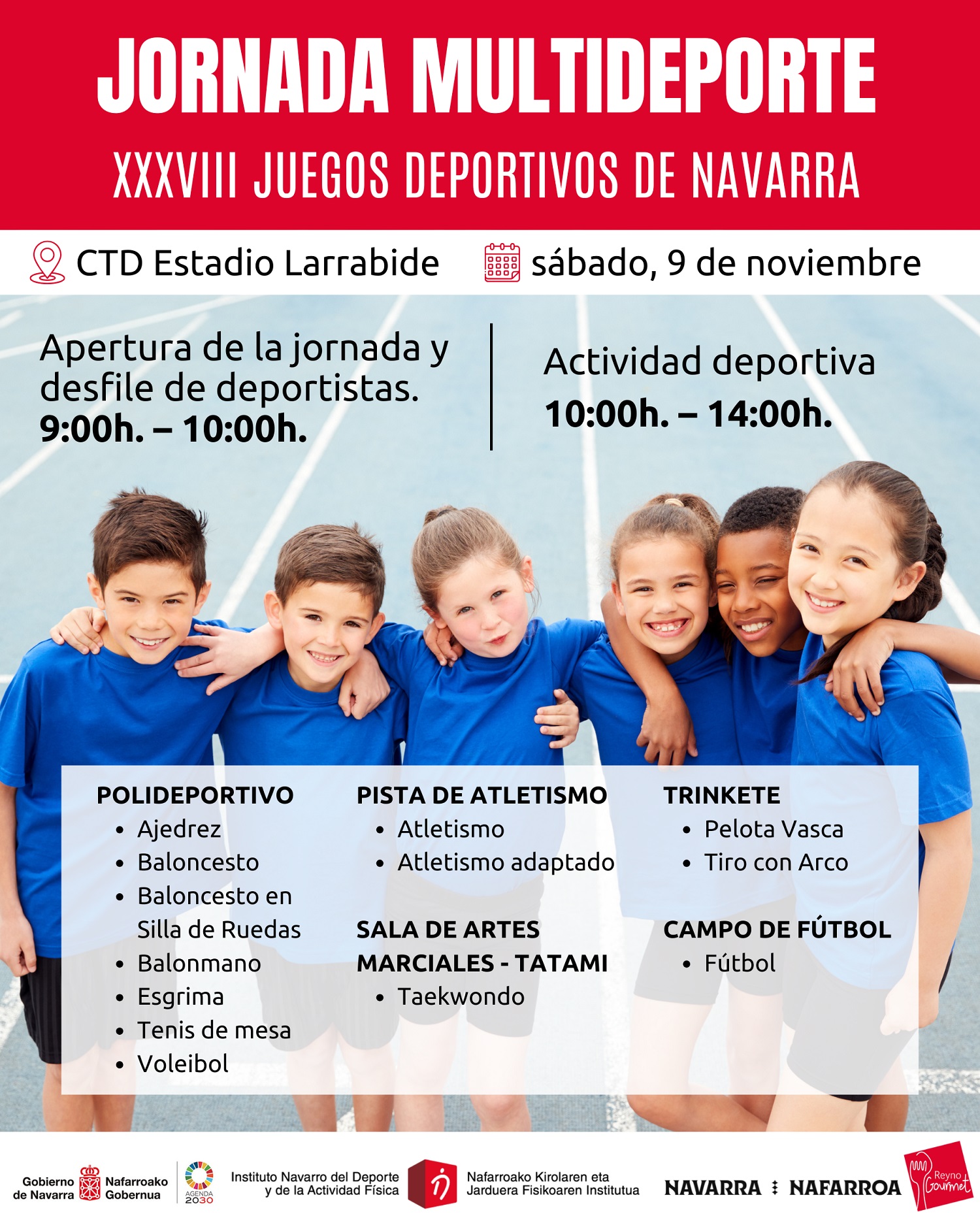 Jornada Multideporte de los XXXVIII Juegos Deportivos de Navarra. &iexcl;An&iacute;mate a participar este s&aacute;bado 9 de noviembre!